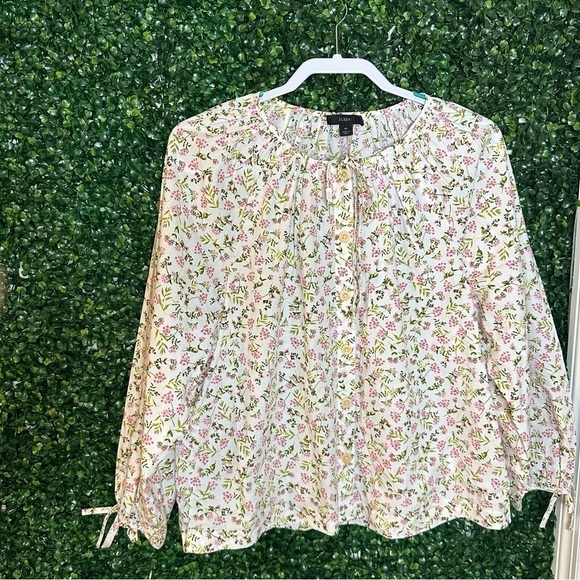 J Crew Tie-Sleeve Button-Front Poplin Top Meadow Floral Size M - Picture 2 of 15